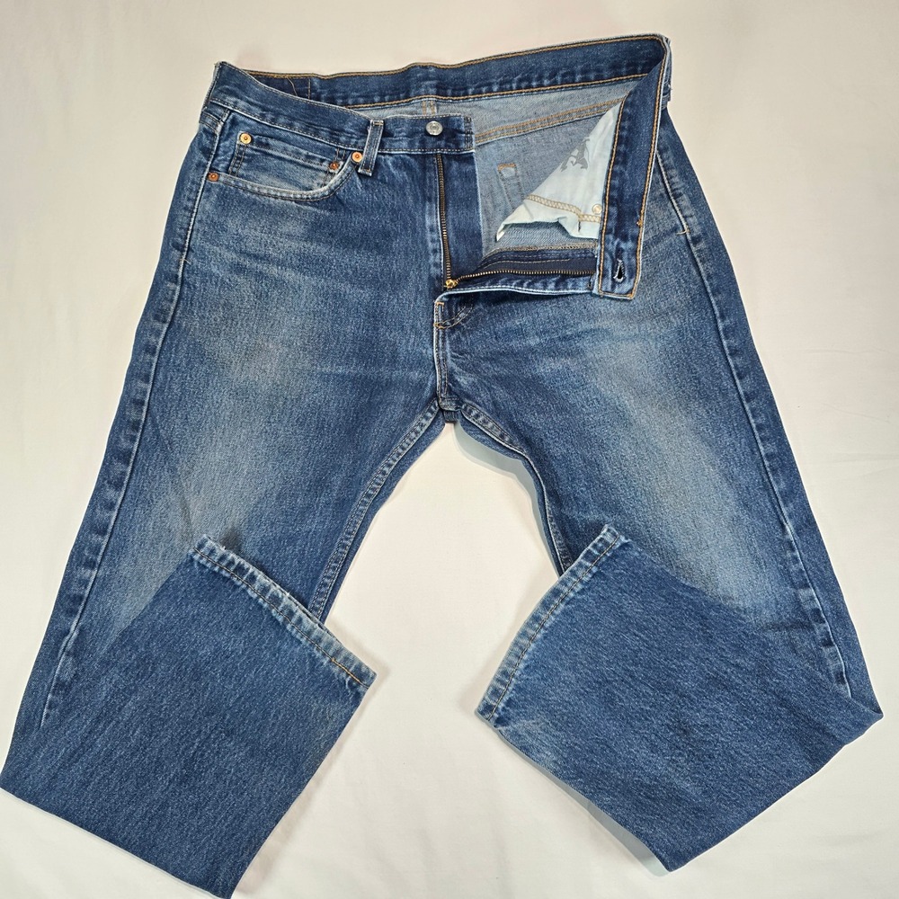 Levis 505 Regular Fit Straight Leg Jeans Mens 34x29 Blue Denim 00505-0216 - Picture 13 of 16